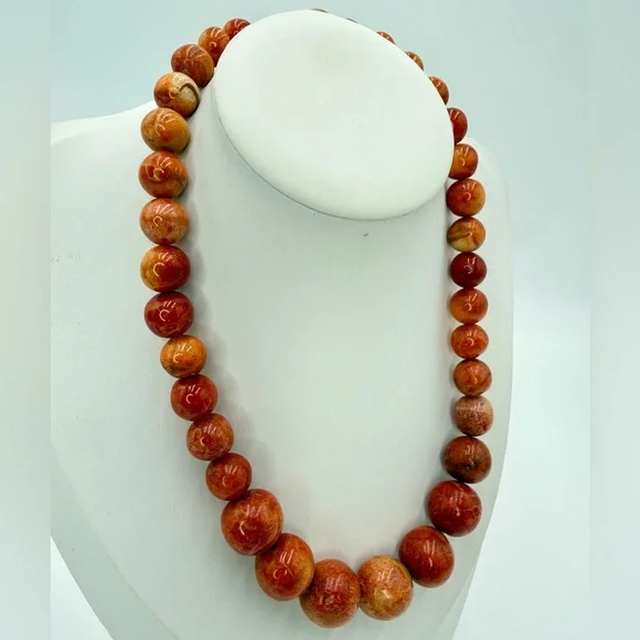 Vintage Genuine Apple Coral Graduated Bead Necklace 16” Barrel Clasp - Picture 4 of 17